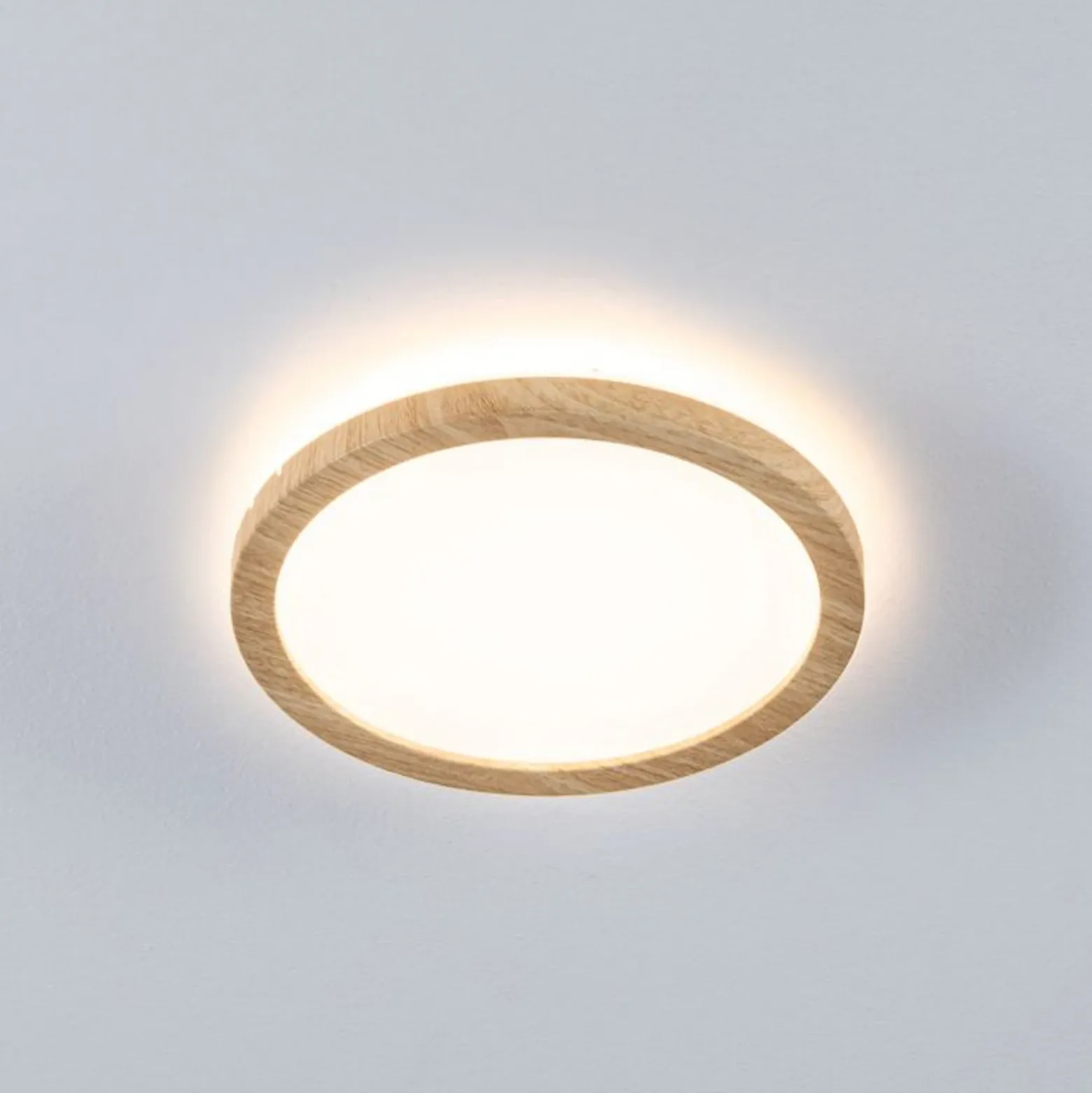 Panel LED Paulmann Atria Shine, Ø 19 cm, acabado madera, IP44, 3000 K,