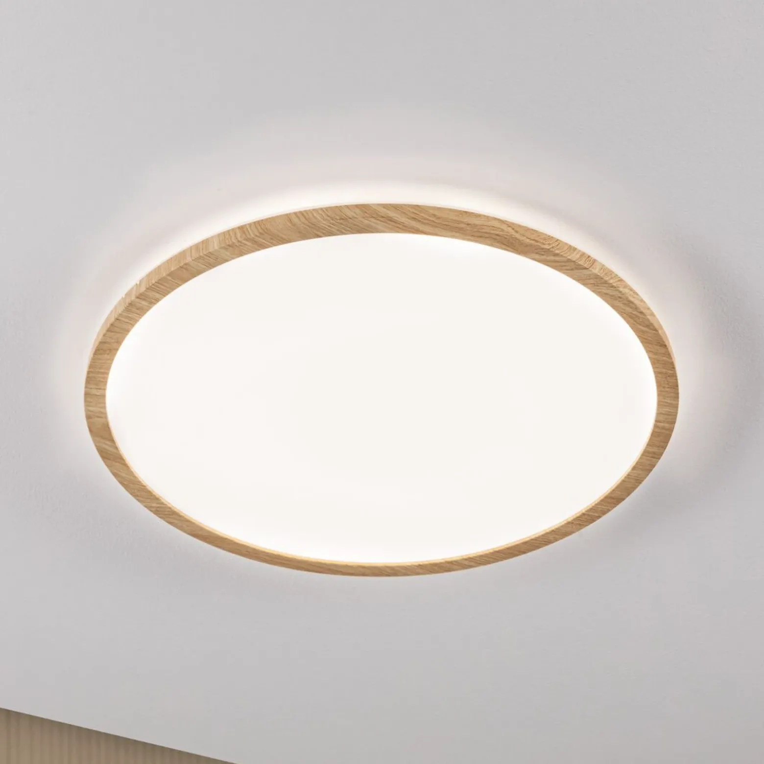 Panel LED Paulmann Atria Shine, Ø 42 cm, acabado madera, IP44, 4000 K,