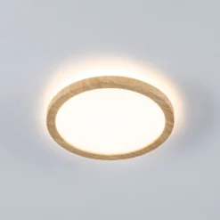 Panel LED Paulmann Atria Shine, Ø 19 cm, acabado madera, IP44, 3000 K,