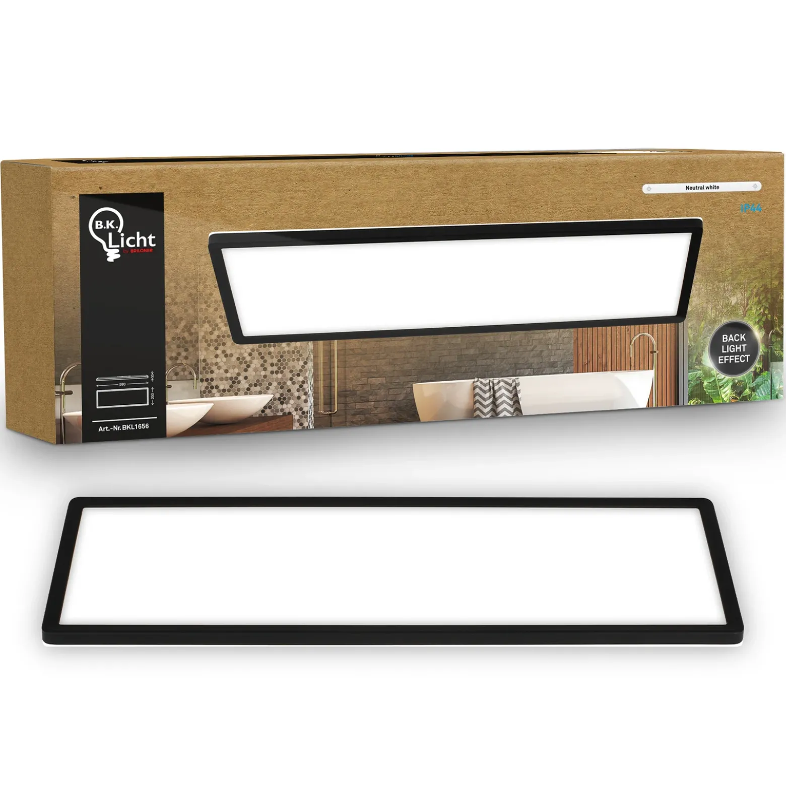 Panel LED Shallow con interruptor de encendido/apagado, 58 x 20 cm, negro,