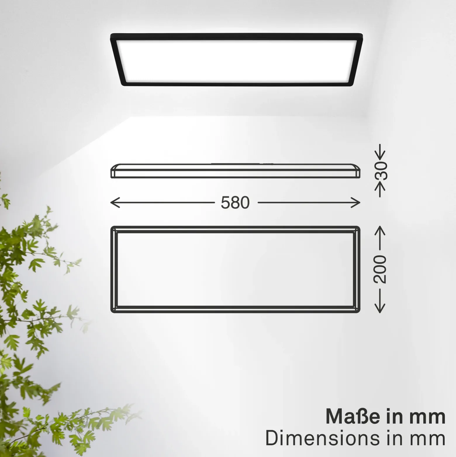 Panel LED Shallow on/off, 58 x 20 cm, negro, 840 Backlight