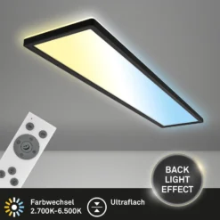 Panel LED Tava CCT, negro, 98 x 20 cm, retroiluminación de plástico