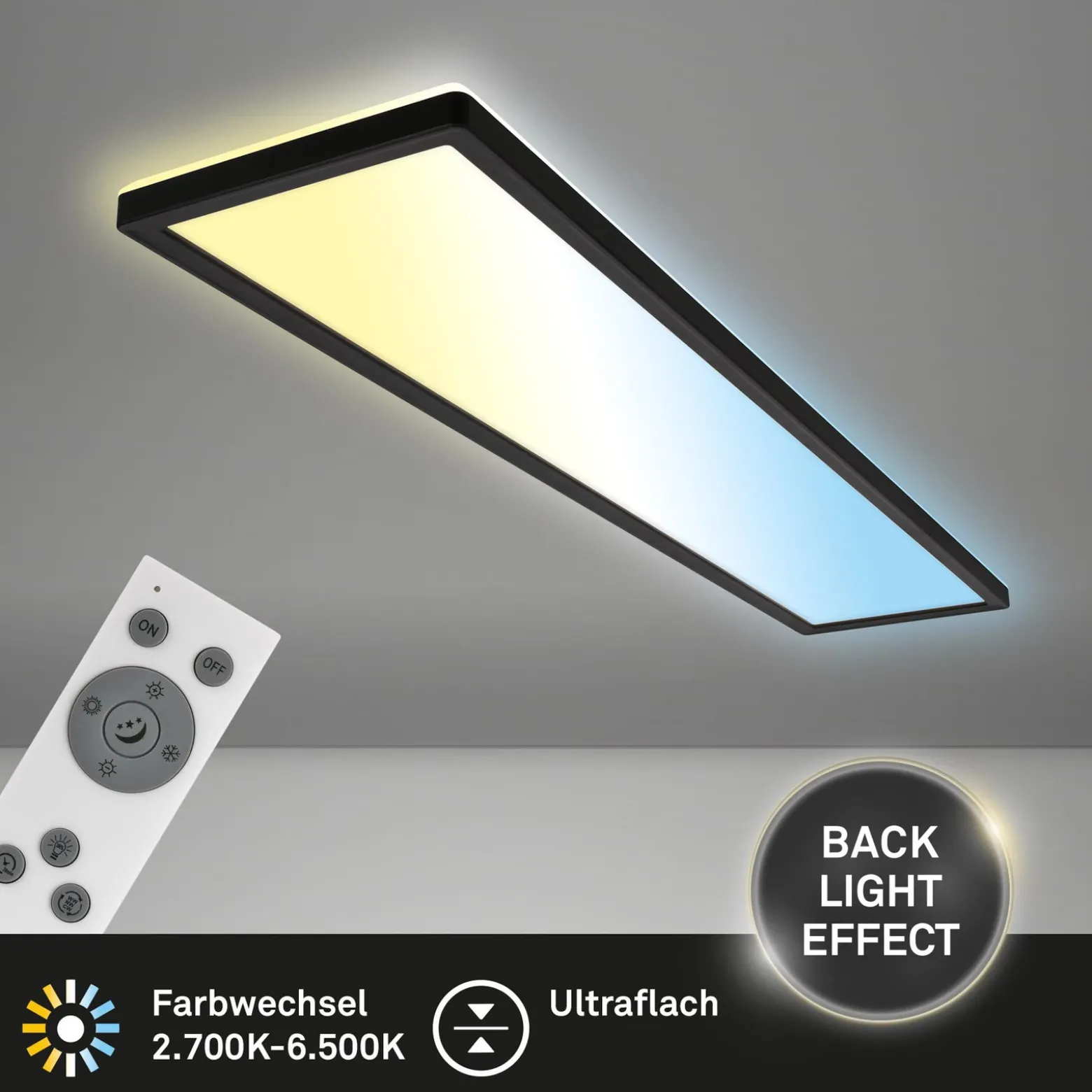 Panel LED Tava CCT, negro, 98 x 20 cm, retroiluminación de plástico