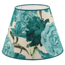 Pantalla de lámpara Sofia, altura 25 cm, estampado floral turquesa
