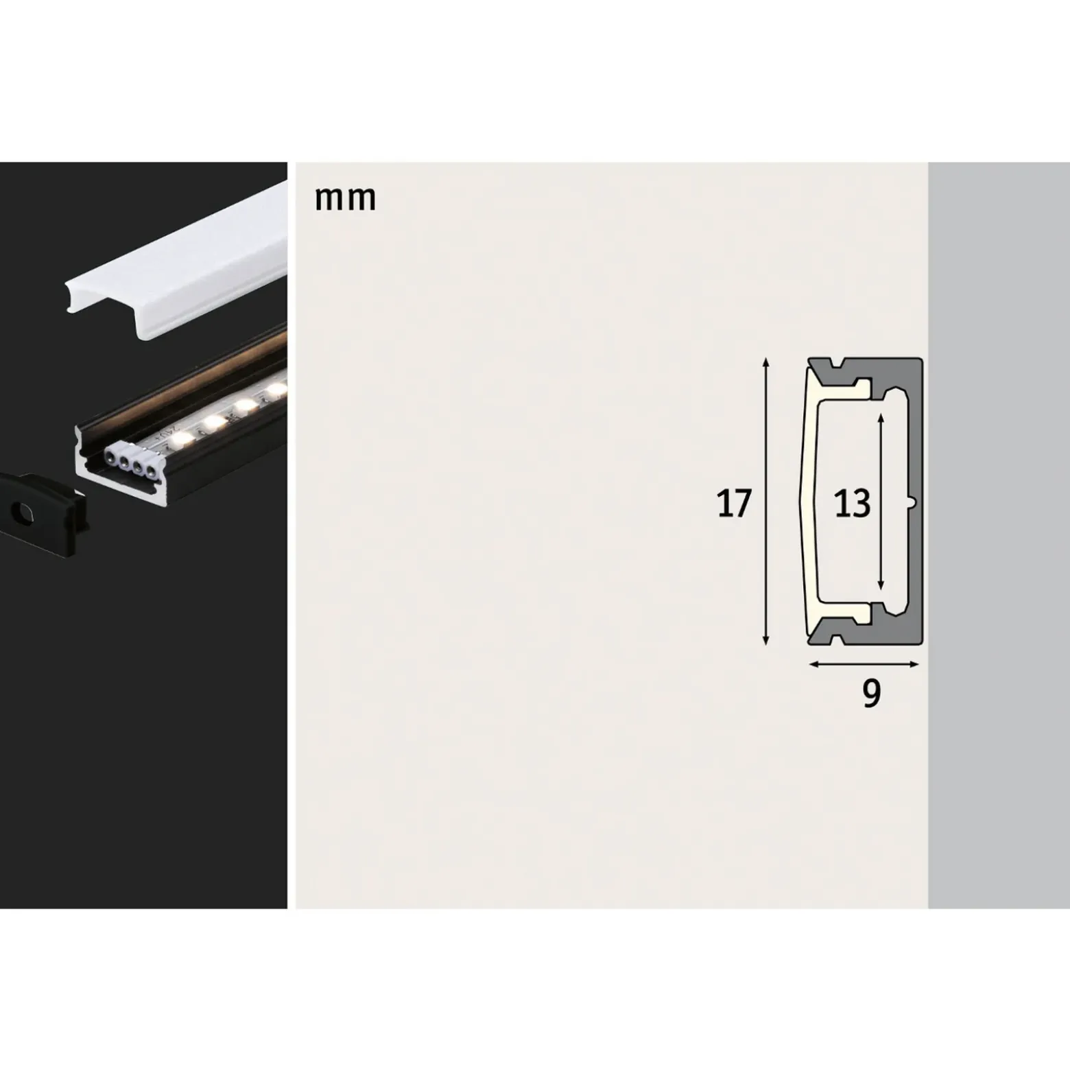 Paulmann Base Profil, negro, blanco, 1m