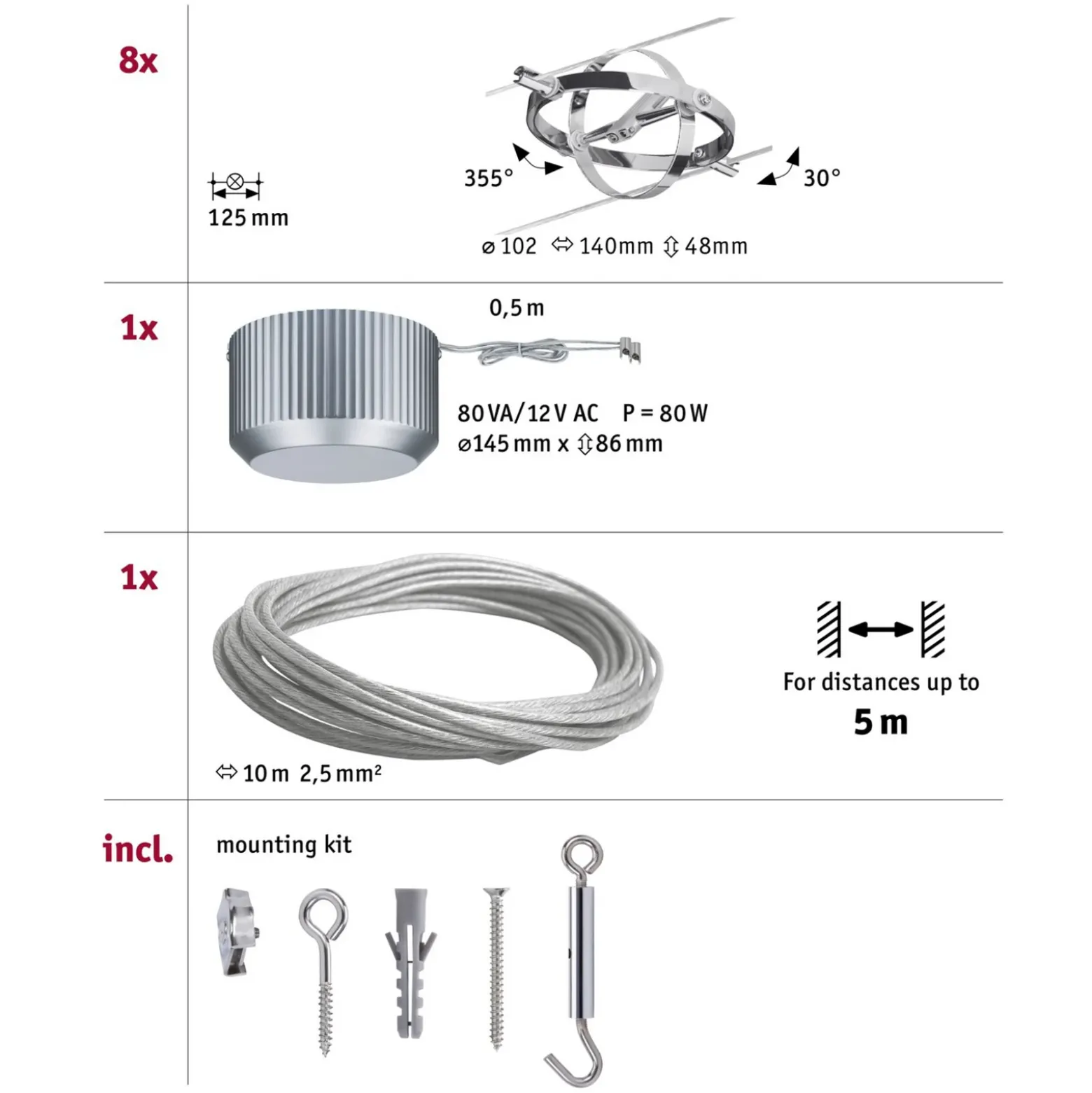 Paulmann Cardan sobre cable 8 cromo mate/cromo
