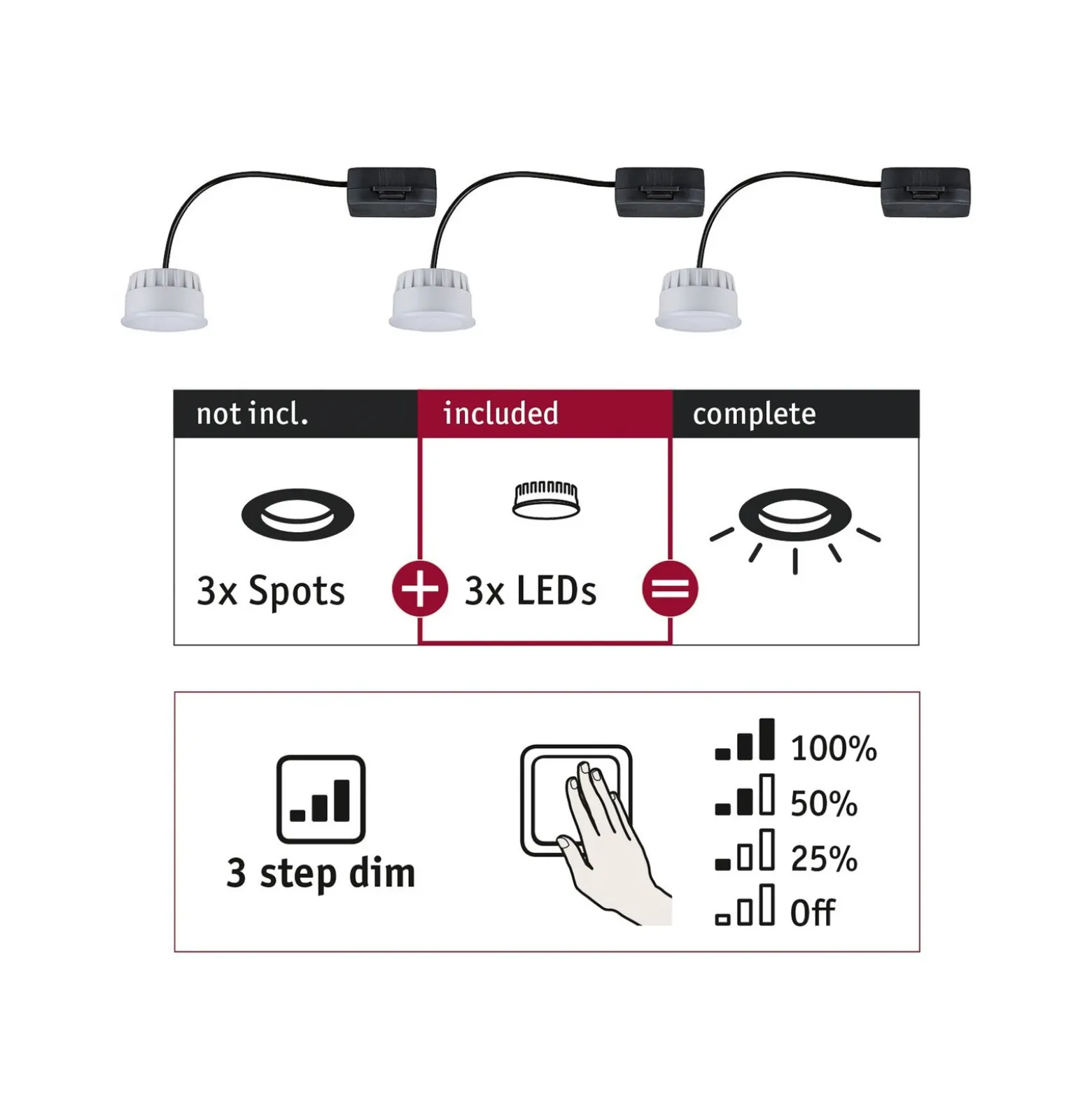 Paulmann Choose Coin LED 3 step dim 100° 2700K 3ud
