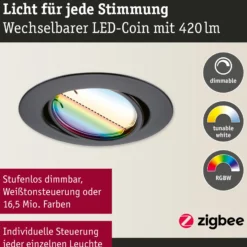 Paulmann Coin Base Foco empotrable LED negro 3 RGBW ZigBee