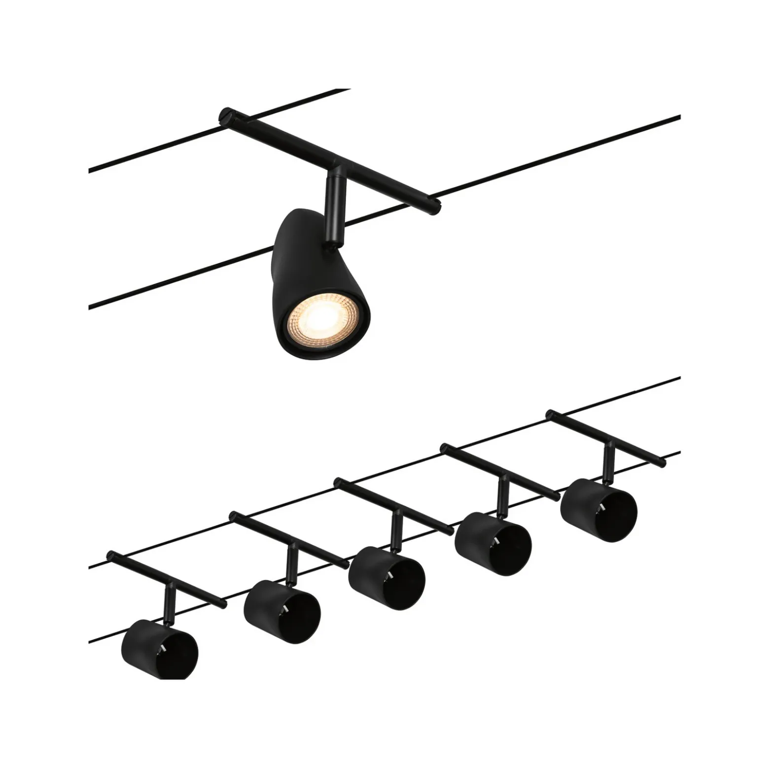 Paulmann Cup sobre cable básico 5 luces negro mate
