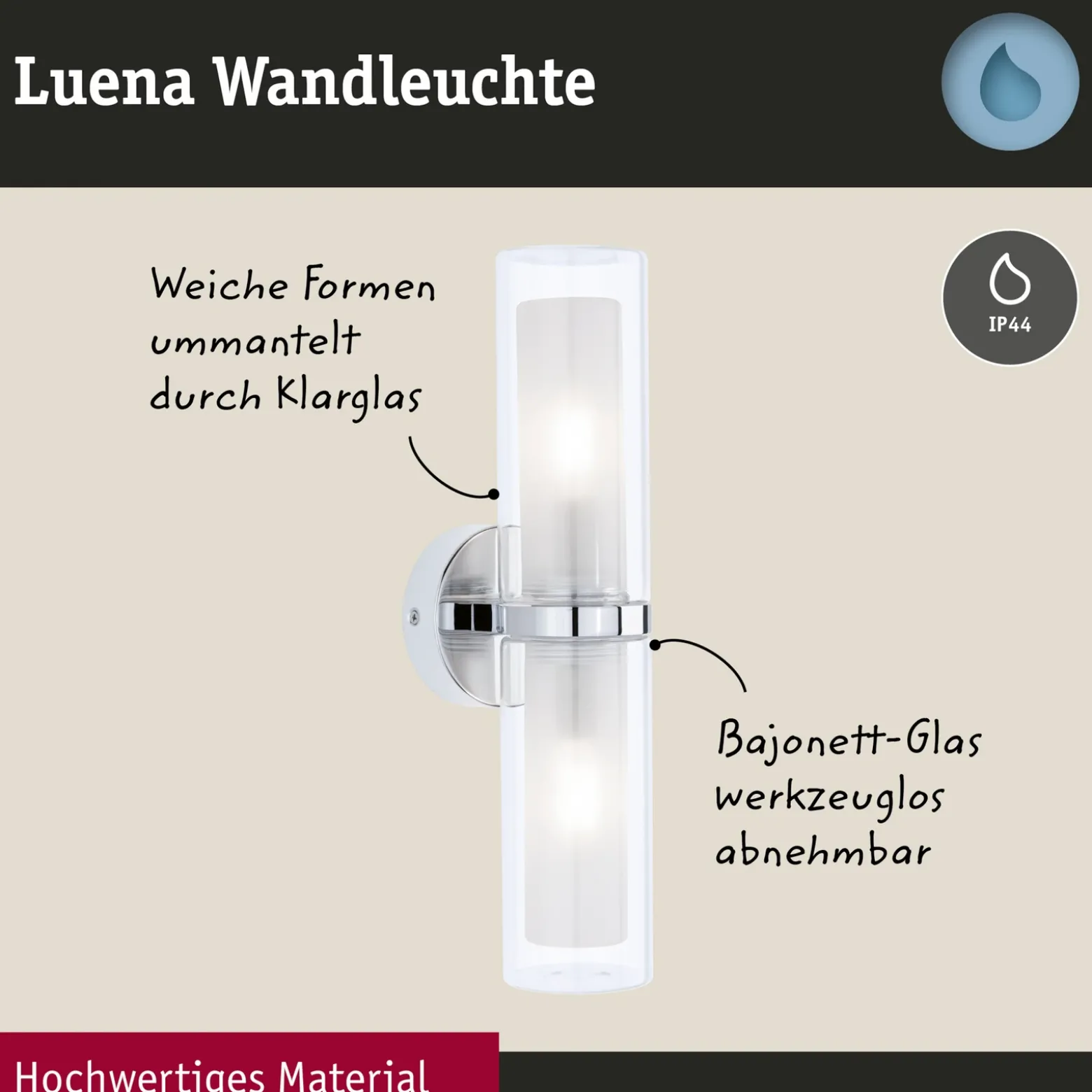 Paulmann Luena aplique IP44 cromo E14 2 luces