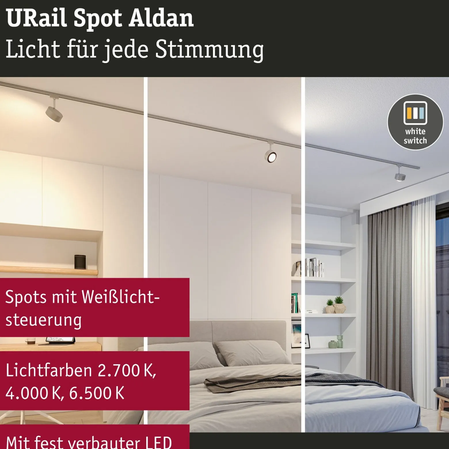 Paulmann URail Aldan foco LED, cromo mate, metal, CCT