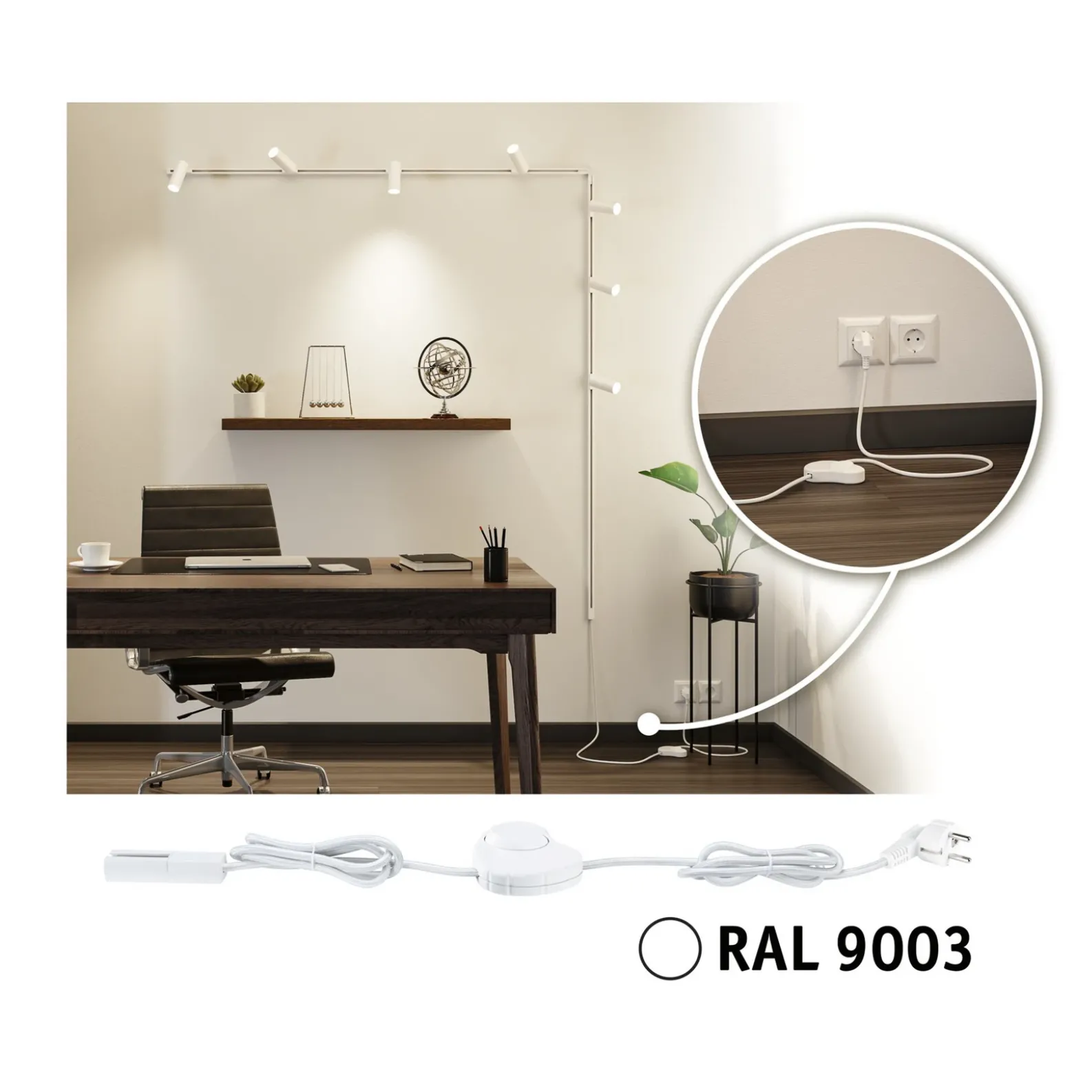 Paulmann URail Alimentación con interruptor, 200 cm, blanco señal