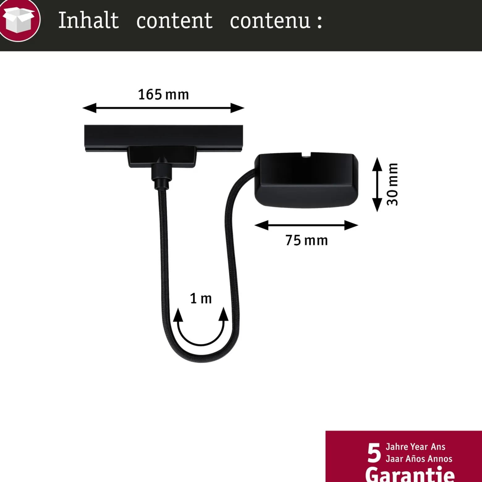 Paulmann URail Alimentación de cable Zigbee 1 m, negro mate