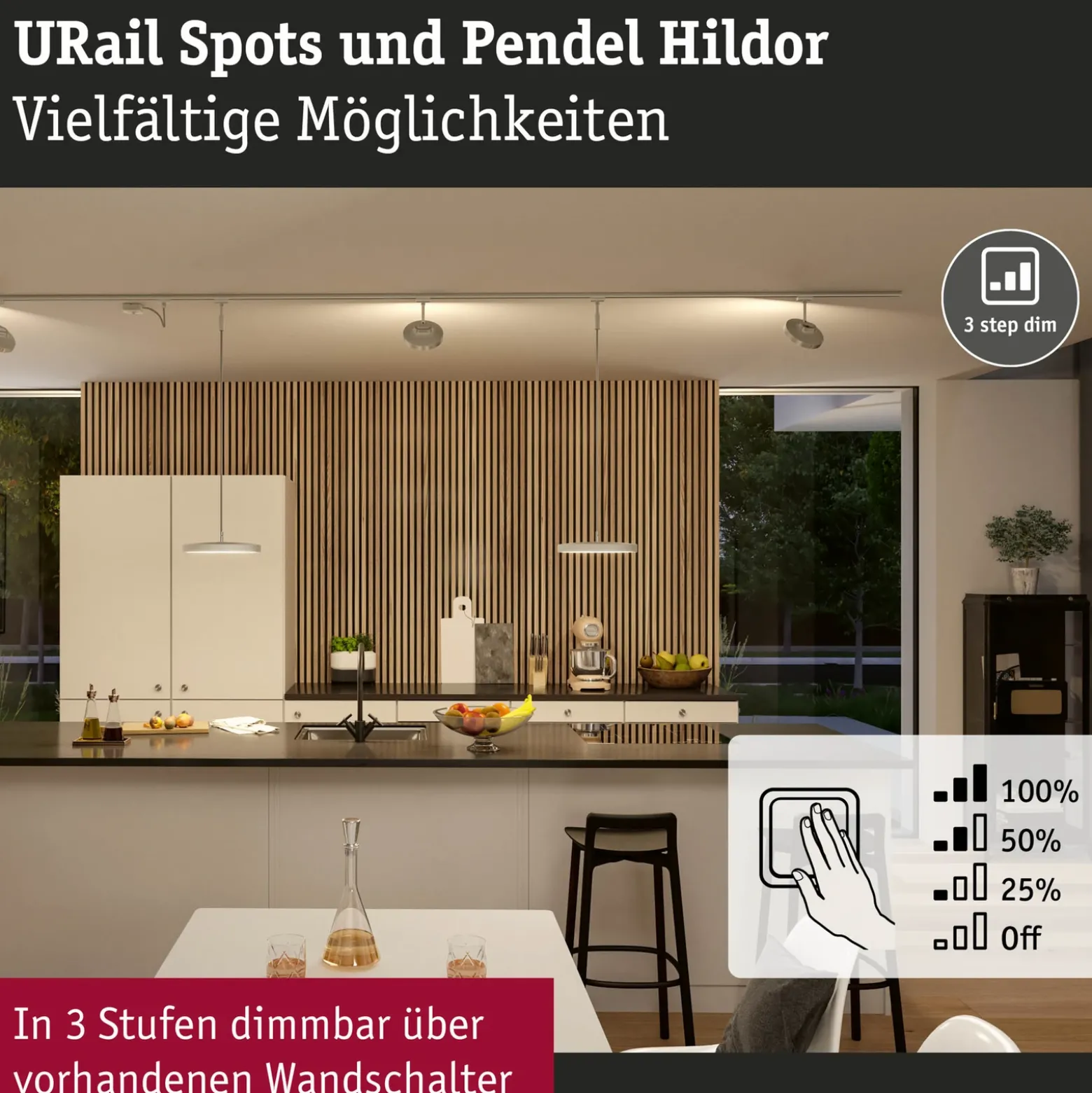 Paulmann URail Hildor colgante LED 3.000K cromo