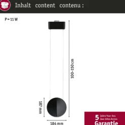 Paulmann URail-Pendel Alejandro negro 3.000 K 3-Step-atenuable