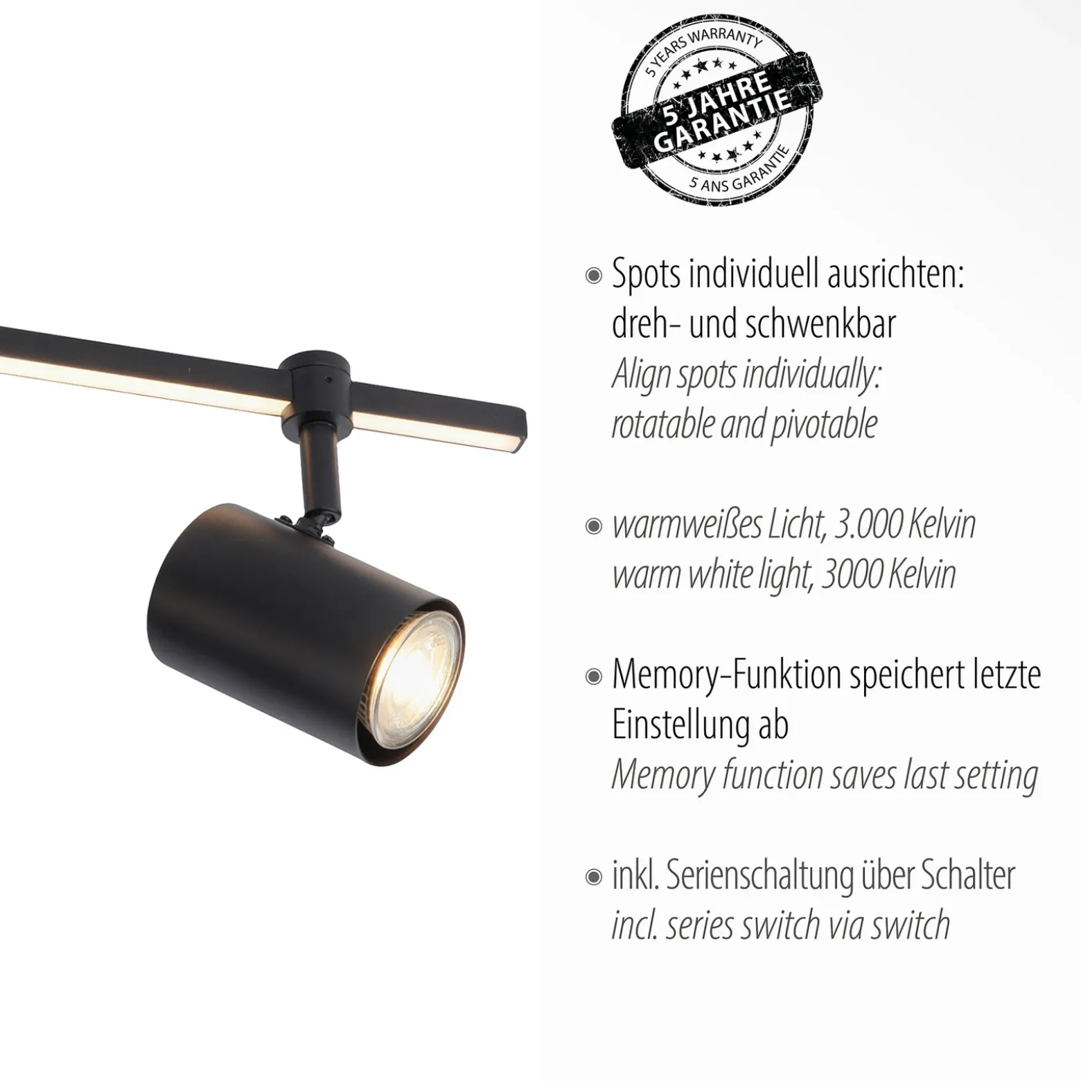 Paul Neuhaus Downlight LED Barik, 120 cm, regulable