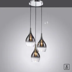 Paul Neuhaus lámpara colgante Pilua, gris humo, cristal, 30cm, 3 luces.