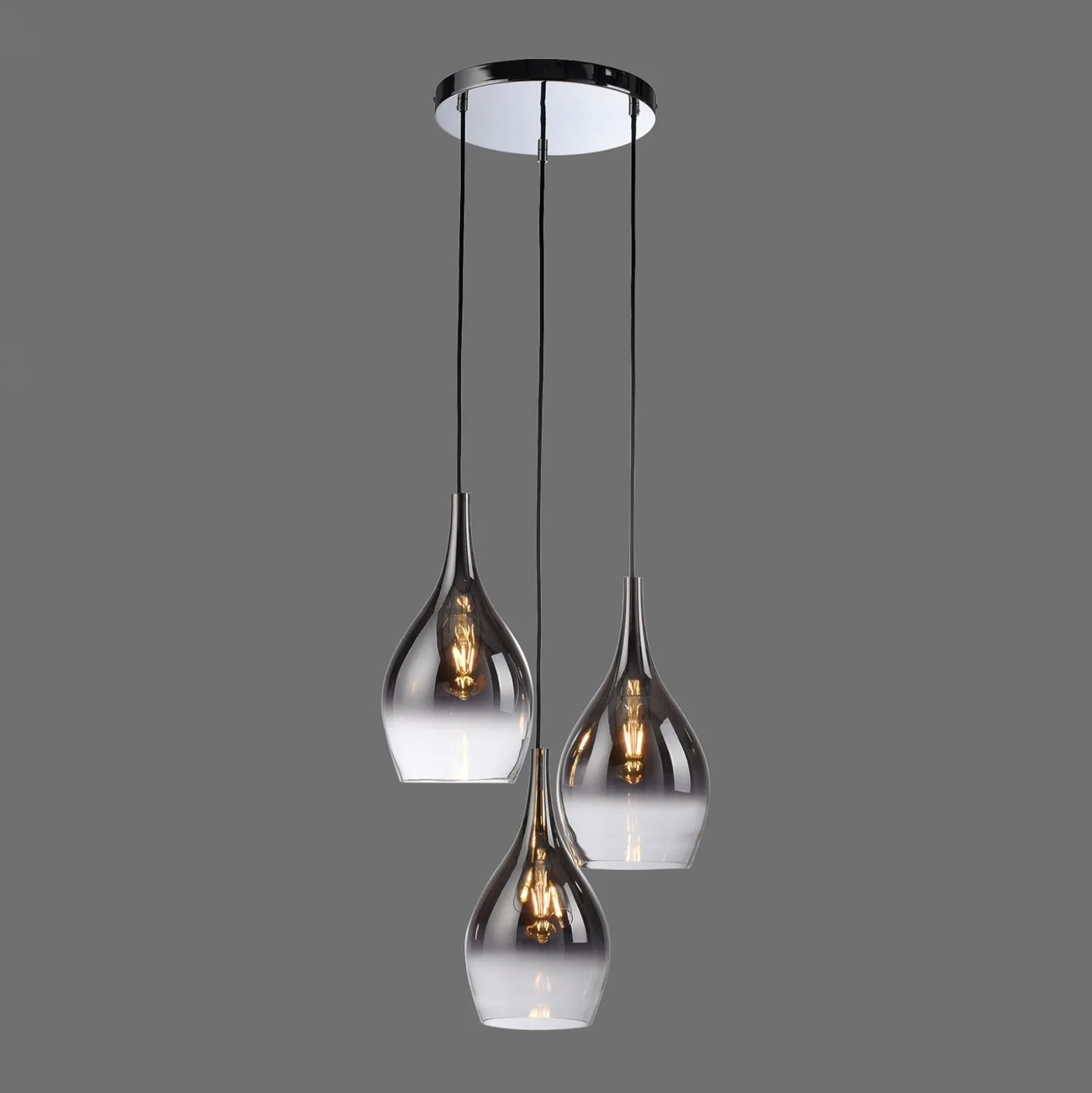 Paul Neuhaus lámpara colgante Pilua, gris humo, cristal, 30cm, 3 luces.