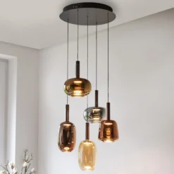 Paul Neuhaus Lámpara colgante LED Irides, Ø 55 cm, coloreada, cristal