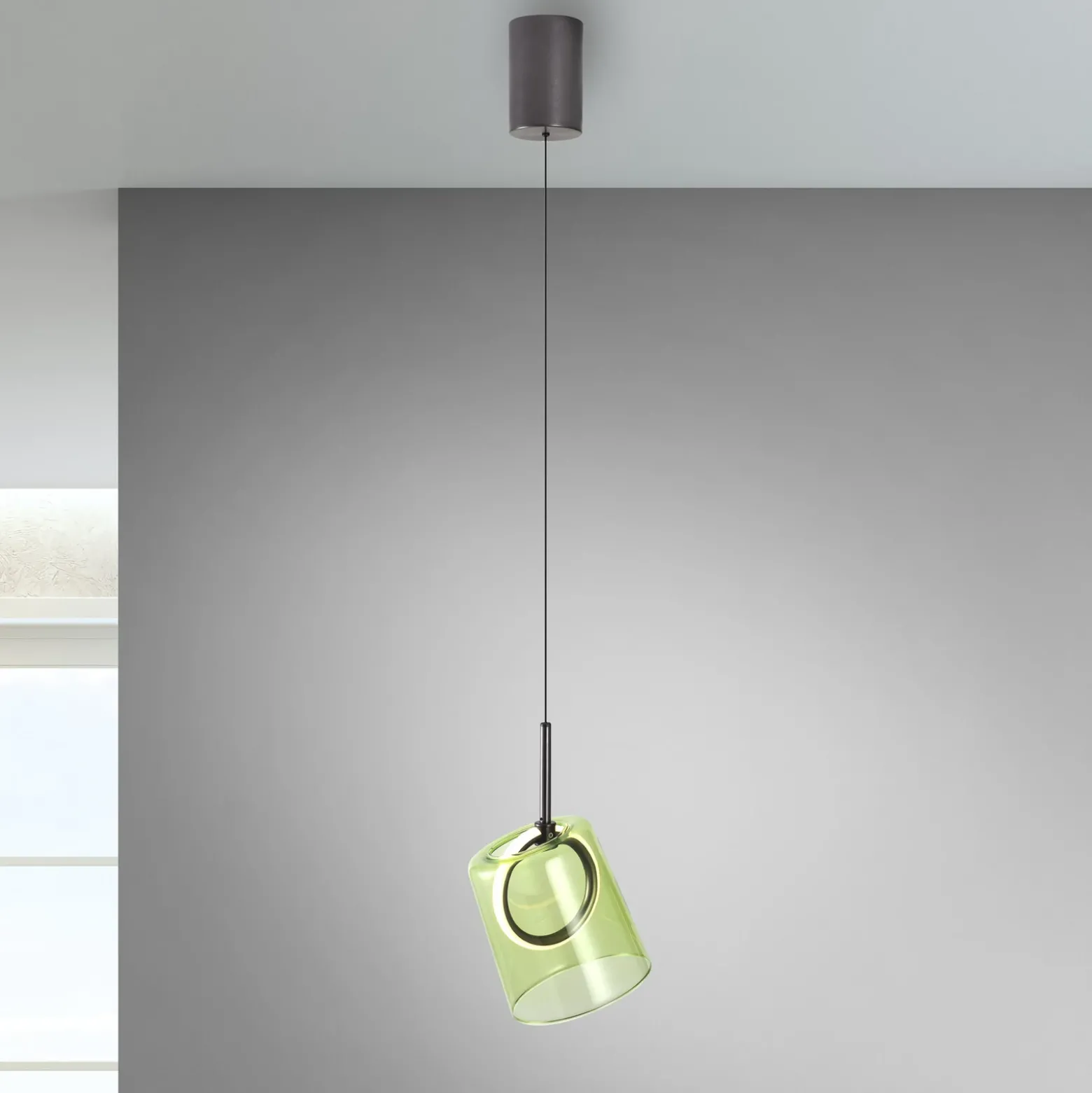 Paul Neuhaus lámpara colgante LED Zula, verde, Ø 15 cm, cristal