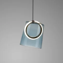 Paul Neuhaus lámpara colgante LED Zula, azul, Ø 15 cm, cristal