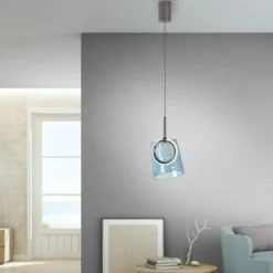 Paul Neuhaus lámpara colgante LED Zula, azul, Ø 15 cm, cristal