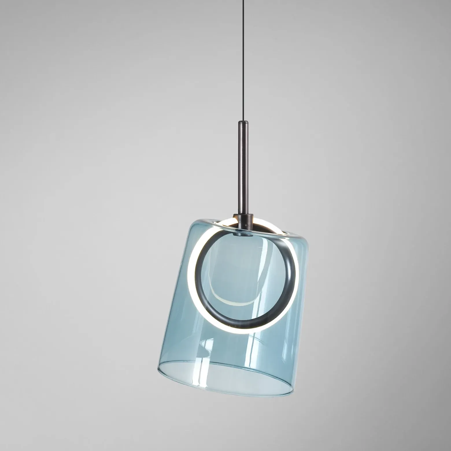 Paul Neuhaus lámpara colgante LED Zula, azul, Ø 15 cm, cristal