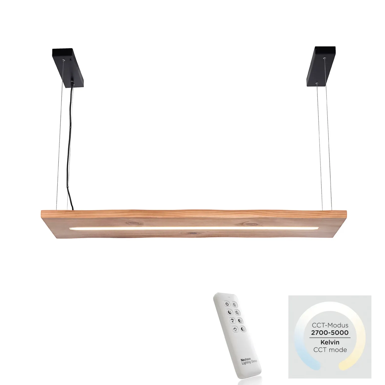 Paul Neuhaus lámpara colgante LED Palma, madera, CCT, atenuable, 120cm