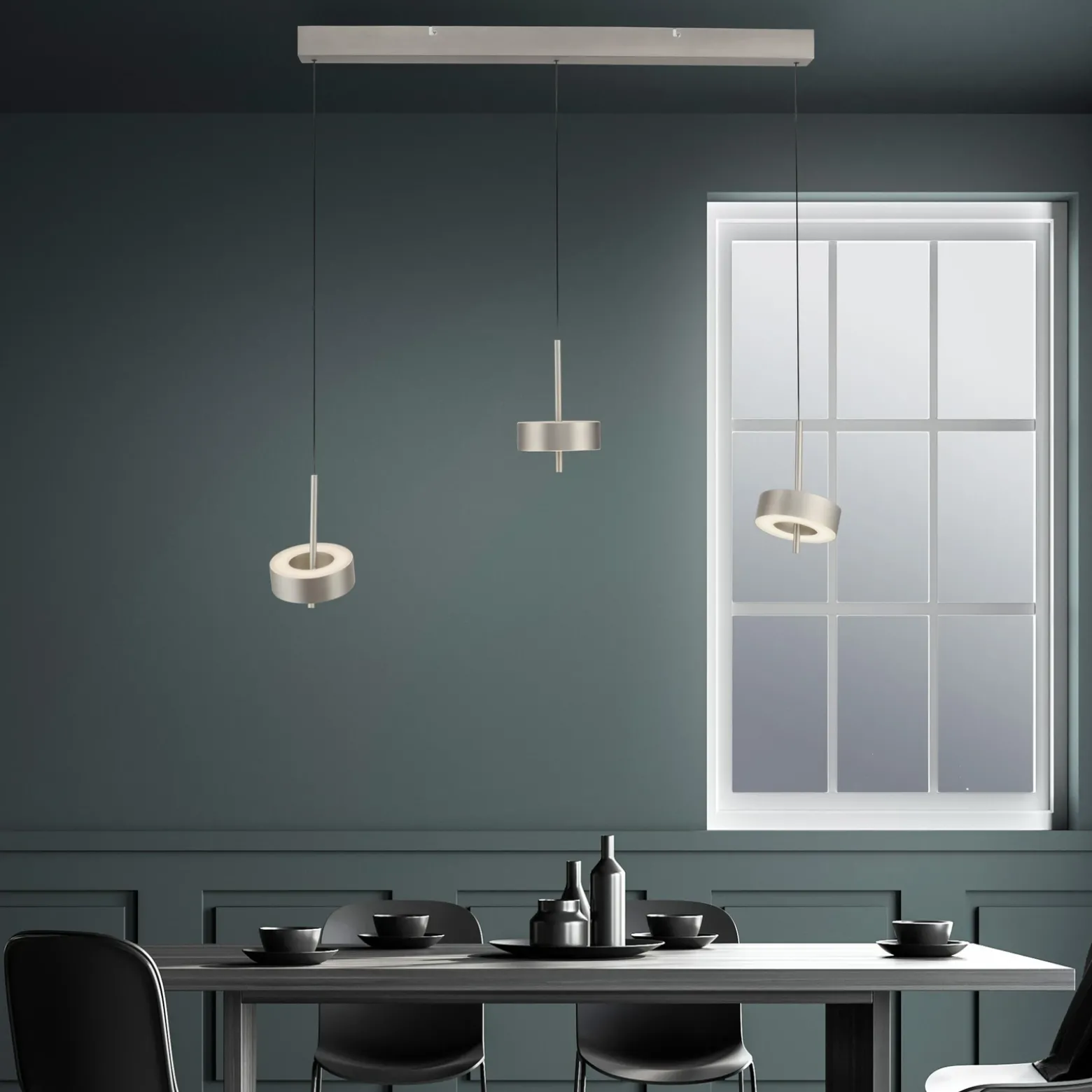 Paul Neuhaus Lámpara colgante SMART+ Q-Rotate, aluminio 3 luces.