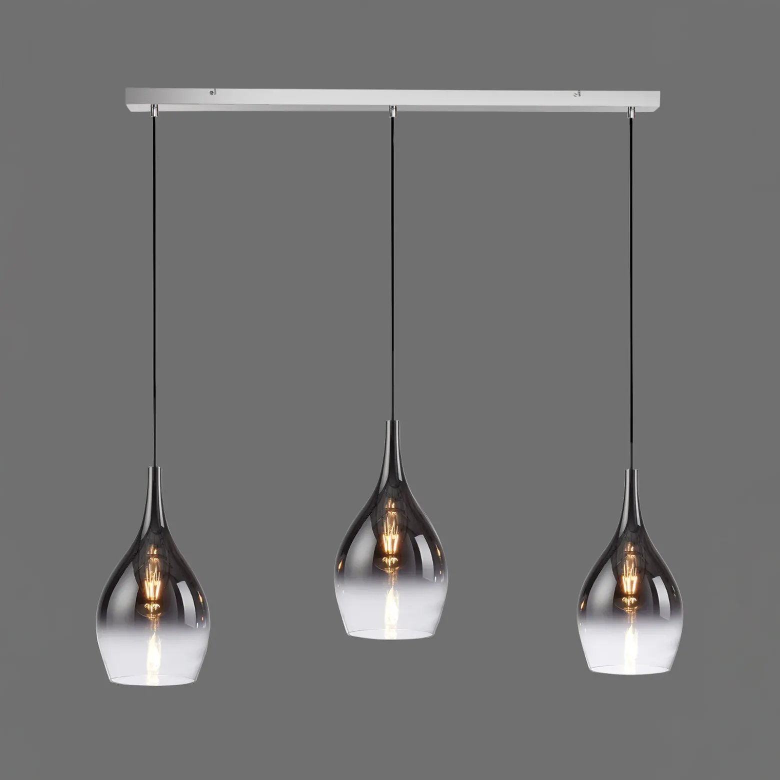 Paul Neuhaus Lámpara colgante Pilua, humo, cristal, 100 cm, 3 luces.