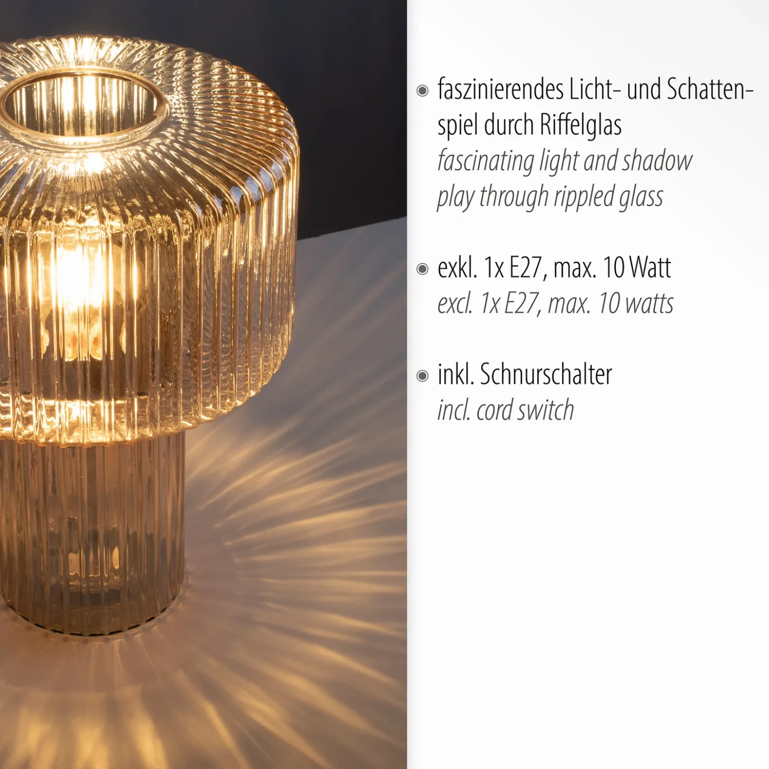 Paul Neuhaus Lámpara de mesa Fungus, ámbar, cristal, 34 cm
