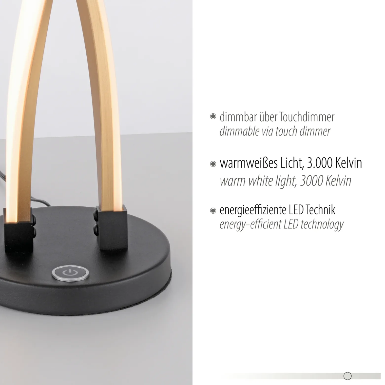 Paul Neuhaus Lámpara de mesa LED Polina, dorada, metal, atenuable