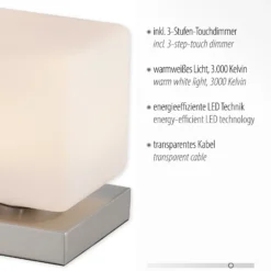 Paul Neuhaus Lámpara de mesa LED Dadoa, acero, cristal, atenuable