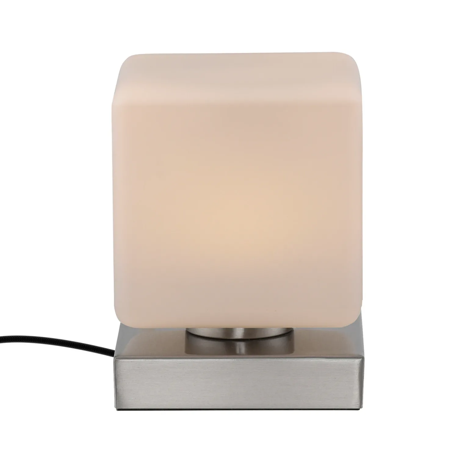 Paul Neuhaus Lámpara de mesa LED Dadoa, acero, cristal, atenuable