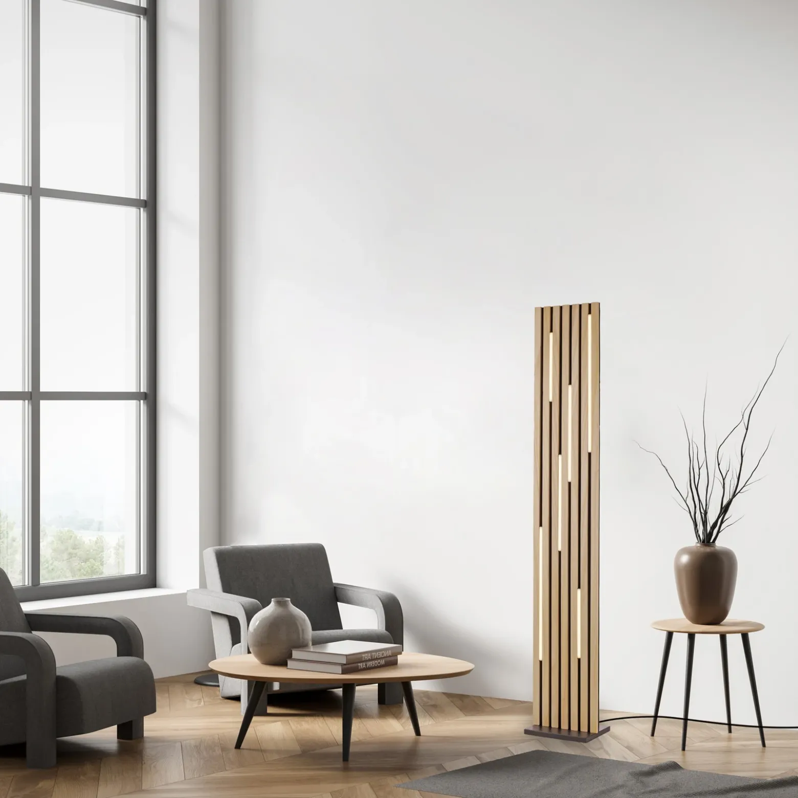 Paul Neuhaus Lámpara de pie LED inteligente Q-Acoustic madera altura 162 cm