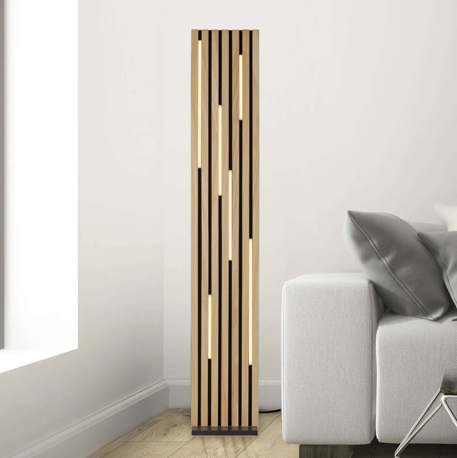 Paul Neuhaus Lámpara de pie LED inteligente Q-Acoustic madera altura 162 cm
