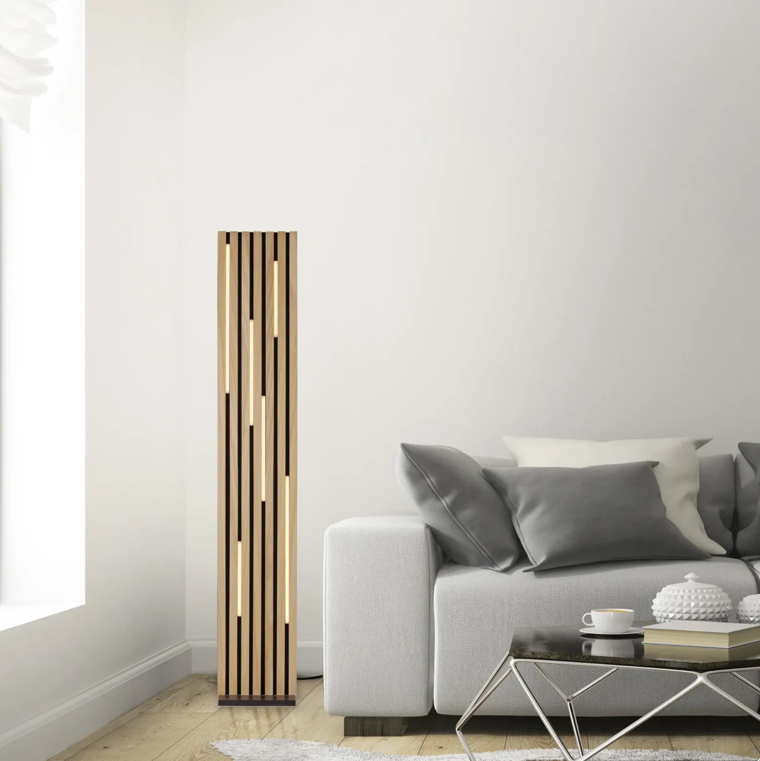 Paul Neuhaus Lámpara de pie LED inteligente Q-Acoustic madera altura 162 cm
