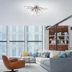Paul Neuhaus lámpara de techo Icicle, colgante de cristal, 4 luces, plata