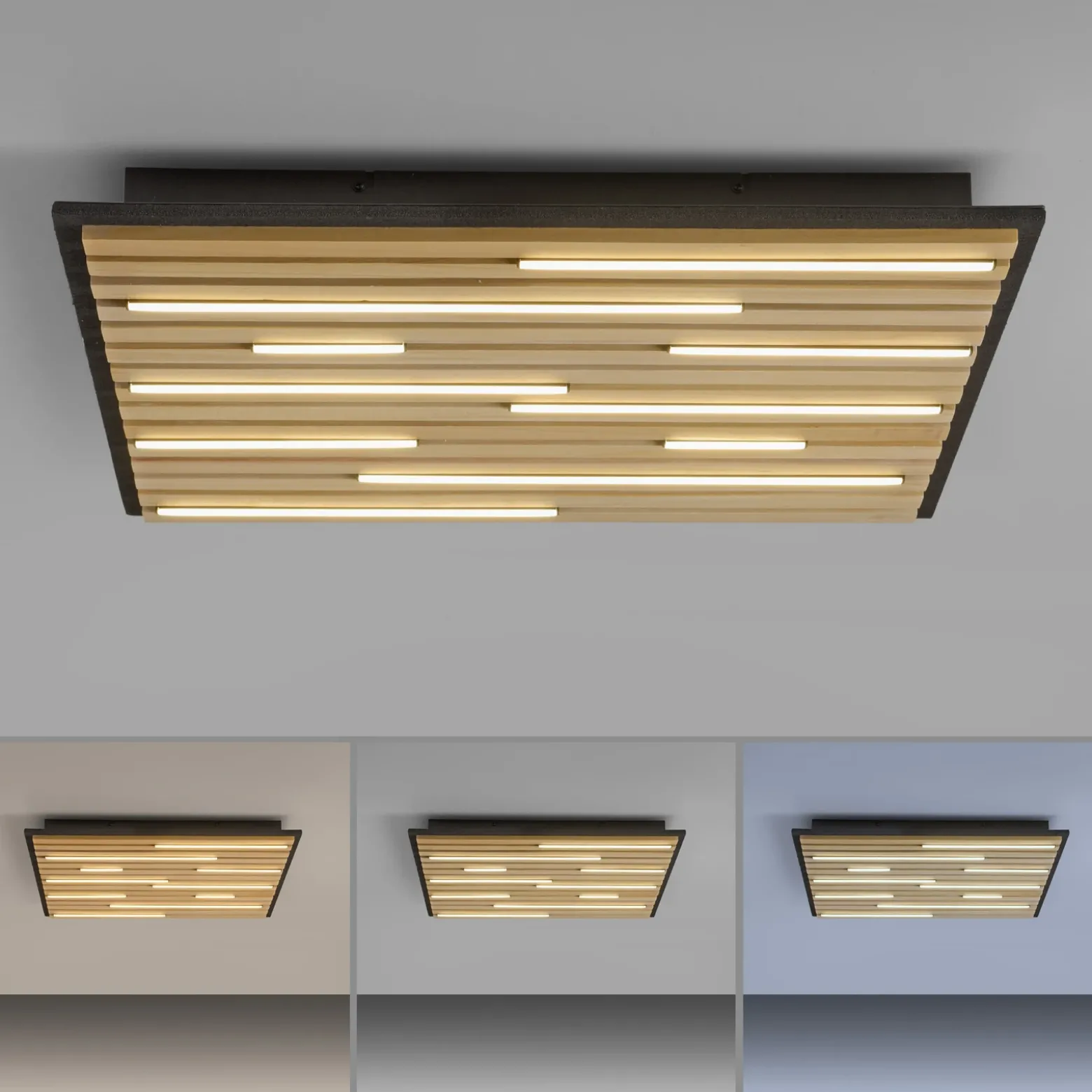 Paul Neuhaus Lámpara de techo SMART+ Q-Acoustic de madera 62 x 62 cm