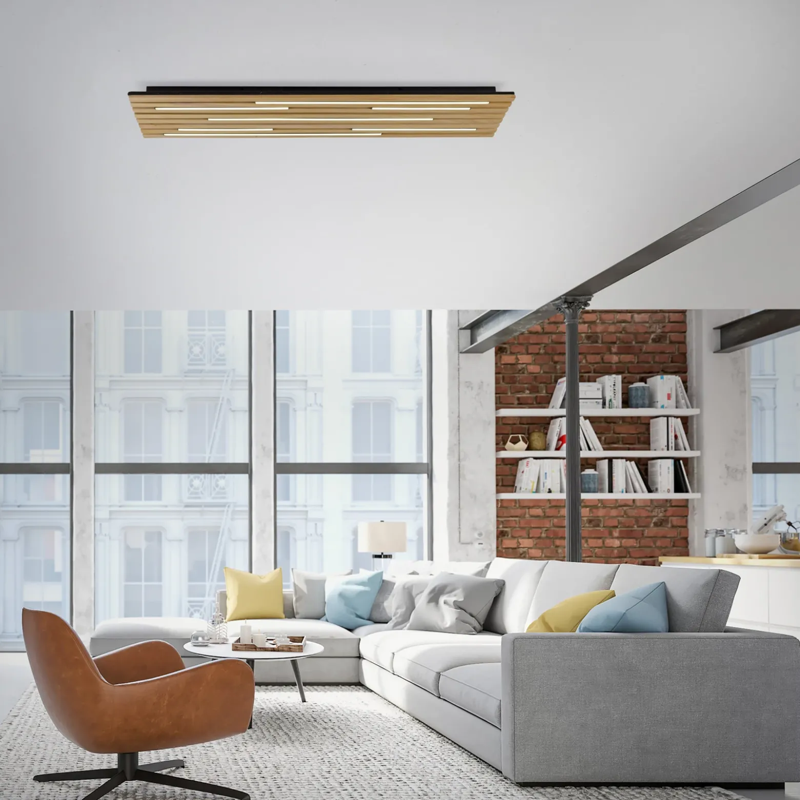 Paul Neuhaus Lámpara de techo SMART+ Q-Acoustic madera 115 x 31cm
