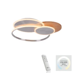 Paul Neuhaus Lámpara LED de techo Palma, madera, CCT, 65cm, atenuable