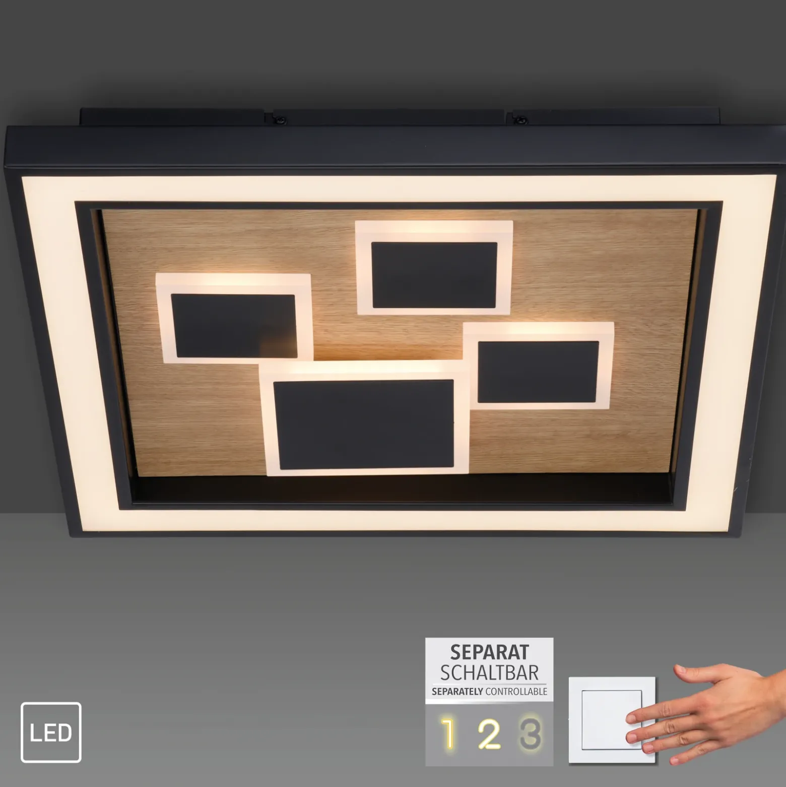 Paul Neuhaus lámpara LED de techo Eliza, roble aceitado, 48 x 48 cm