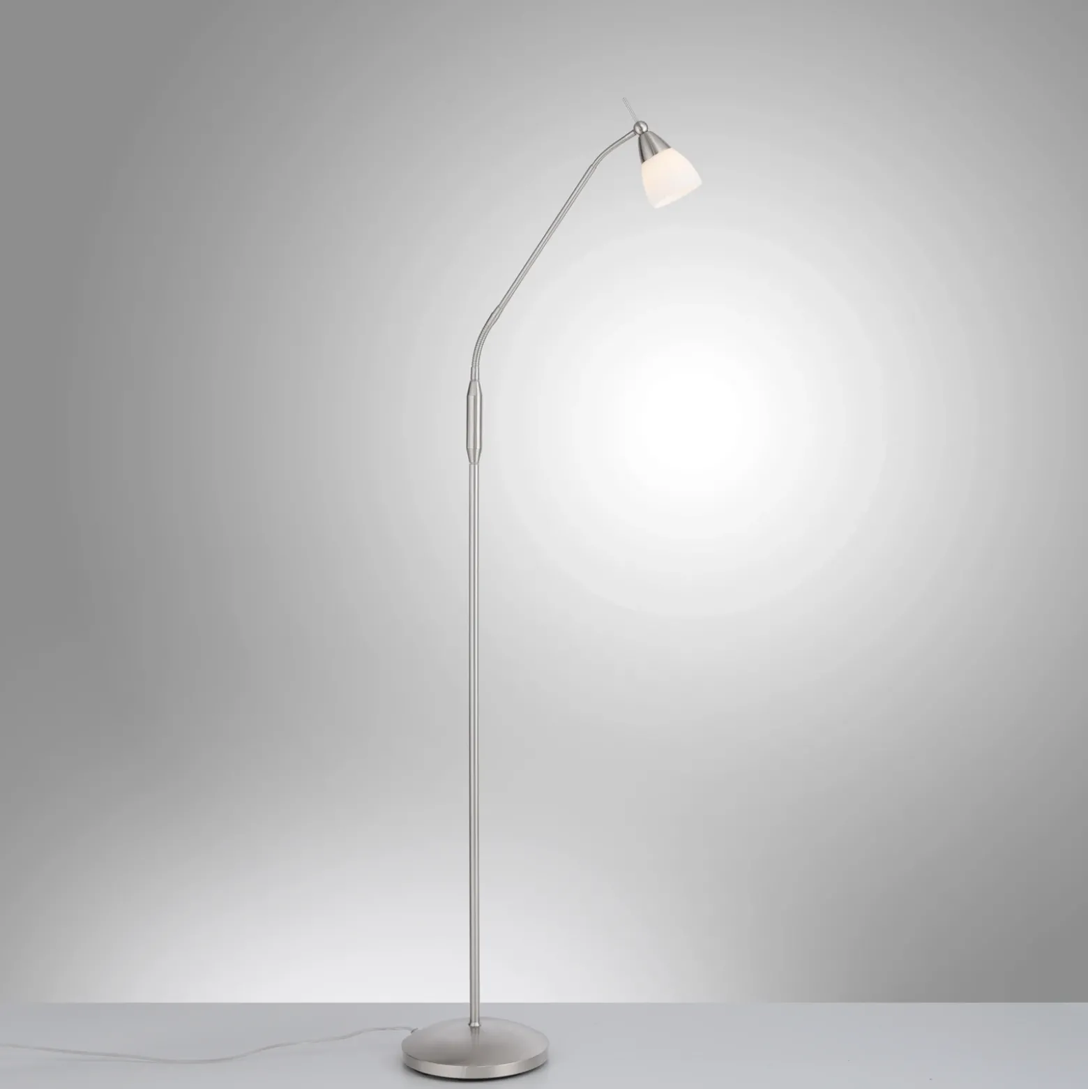 Paul Neuhaus Pino lámpara de pie, plata, 163 cm, atenuable, G9