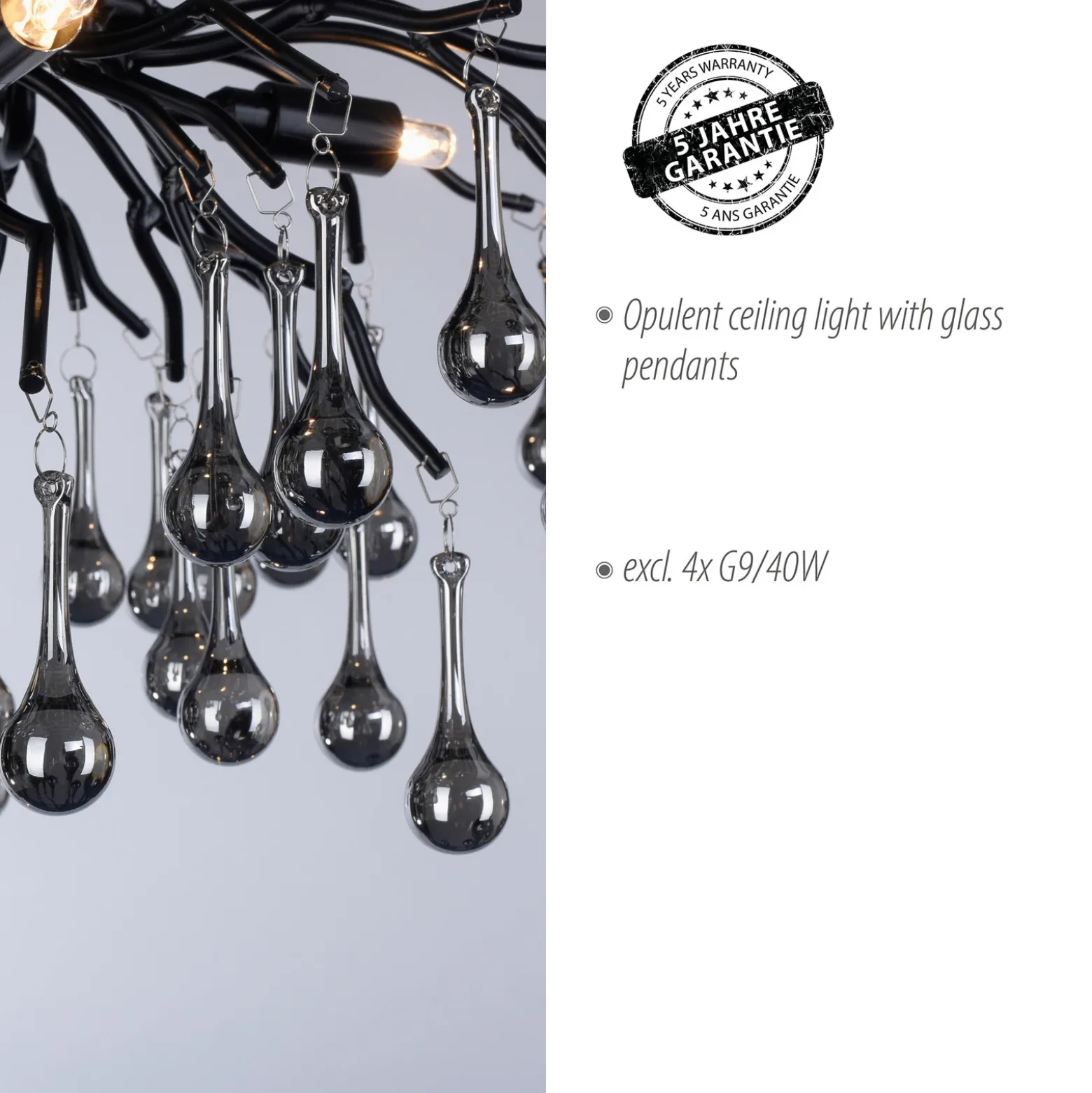 Paul Neuhaus plafón Icicle, 4 luces, negro