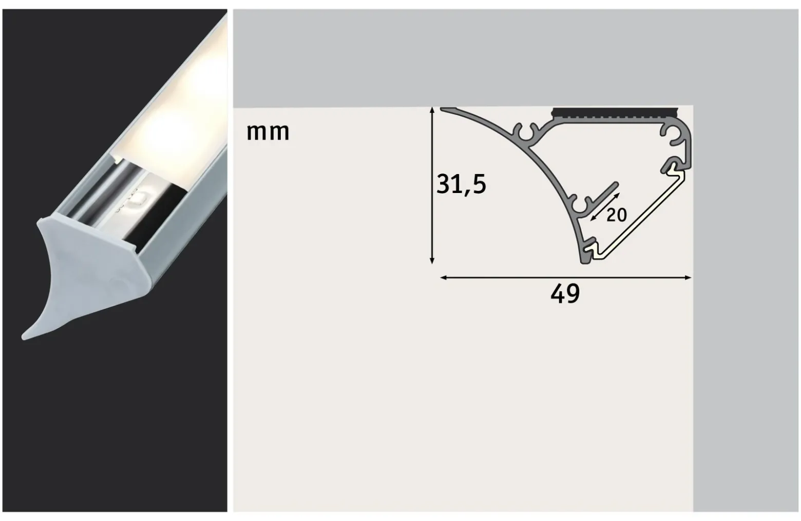 Perfil Corner de 1m para tira LED