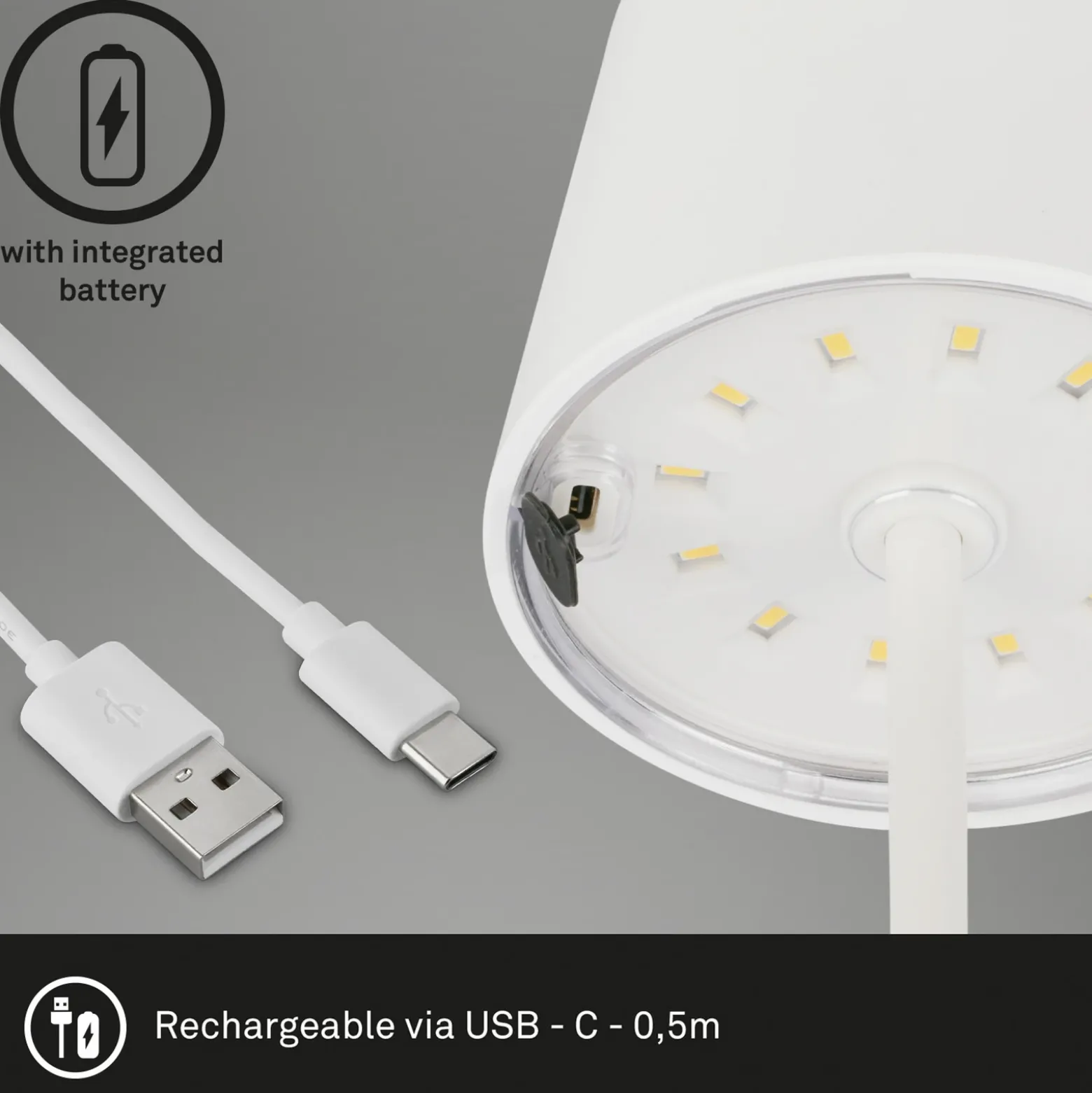 Piha Lámpara de mesa LED con batería recargable, blanca