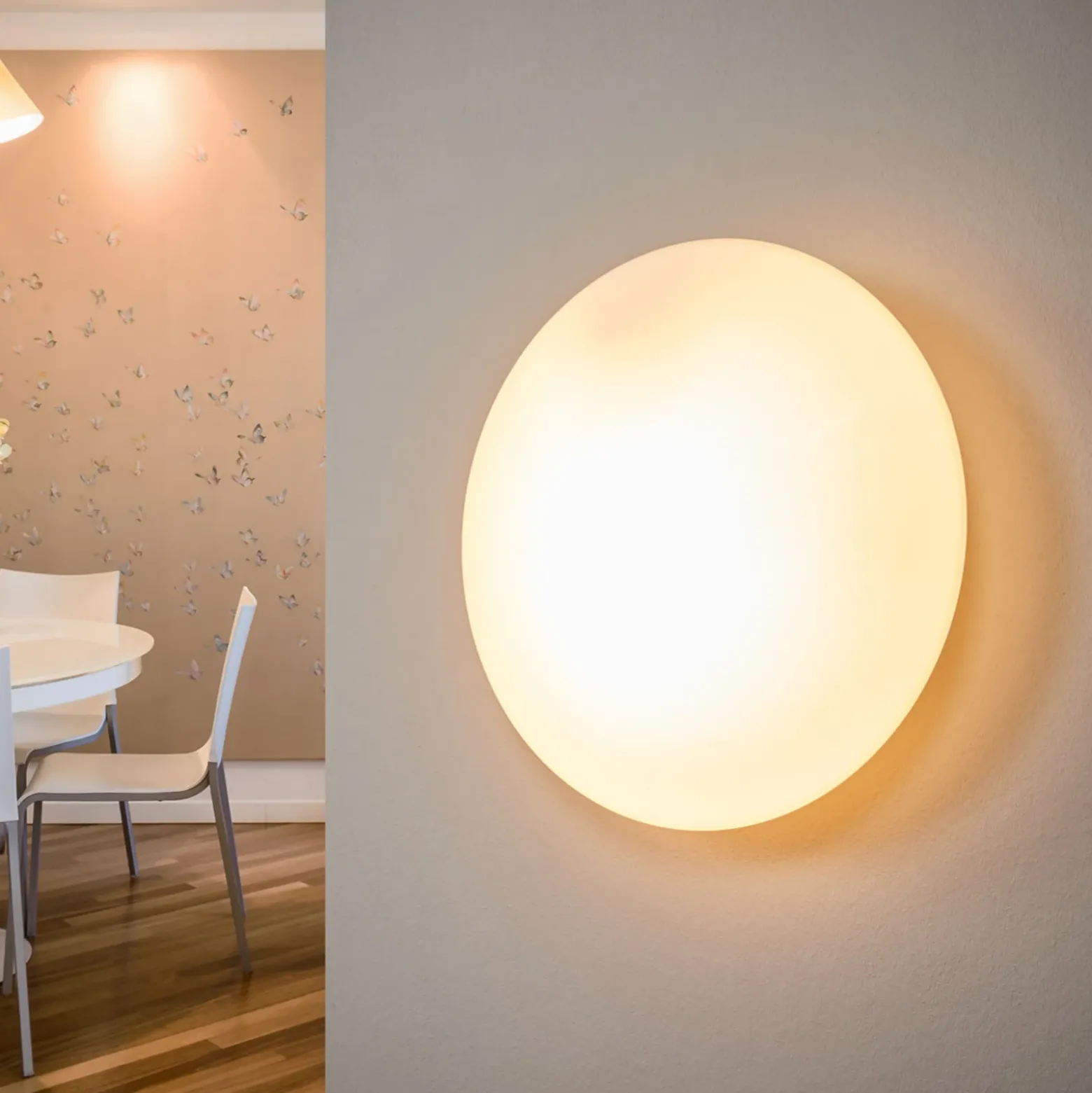 Plafón Alba de cristal opalino, Ø 25 cm