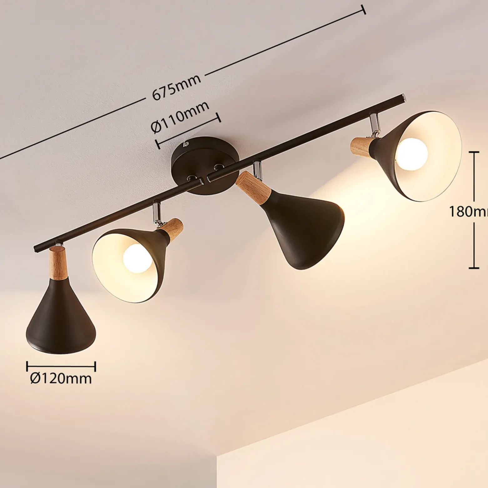 Plafón Arina de Lindby, 68 cm, negro, 4 luces, E14