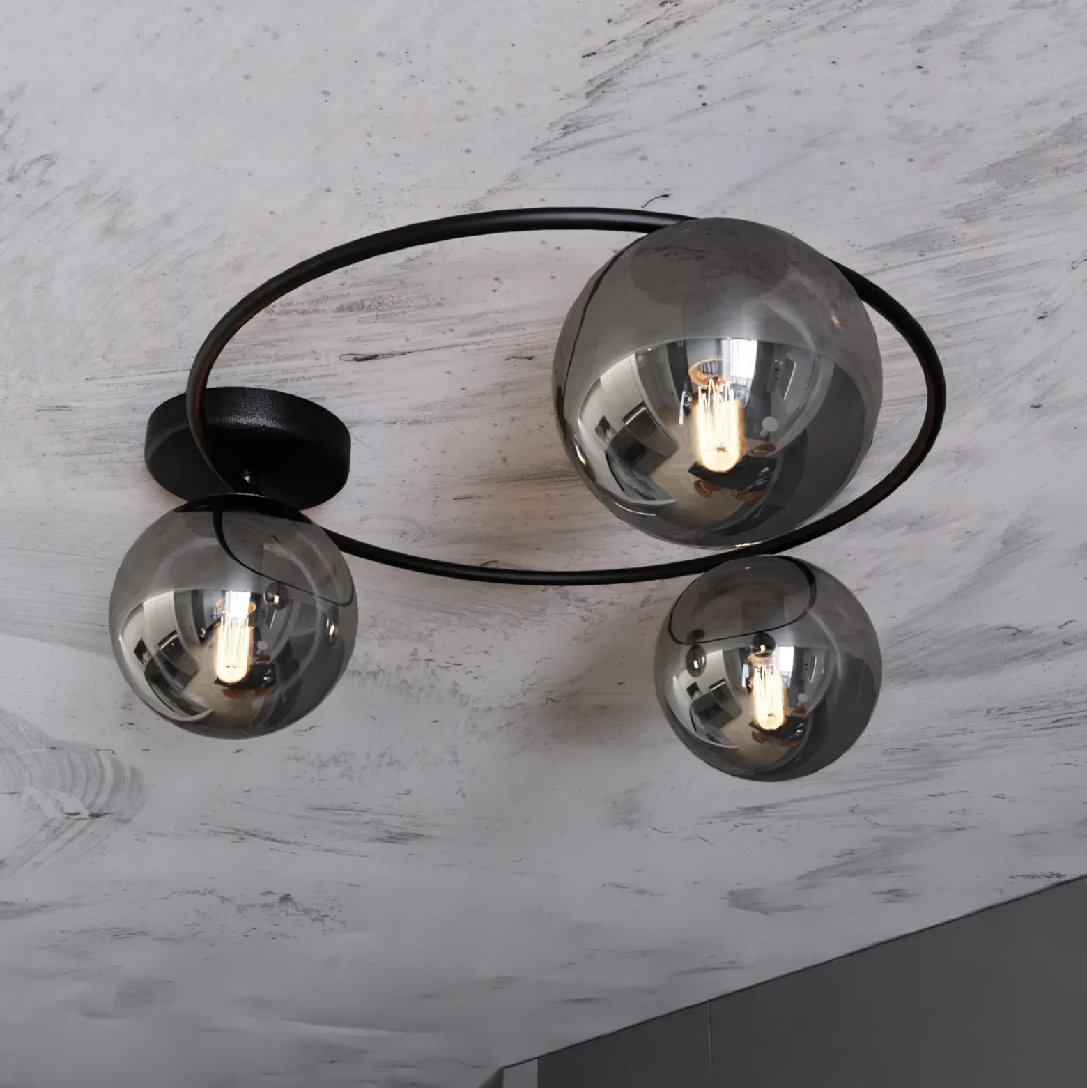 Plafón Ascella, negro/grafito, 74 cm, 3 luces