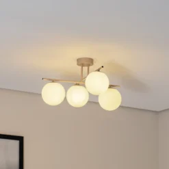 Plafón Aurora, beige, Ø 50 cm, 4 luces, cristal, E14